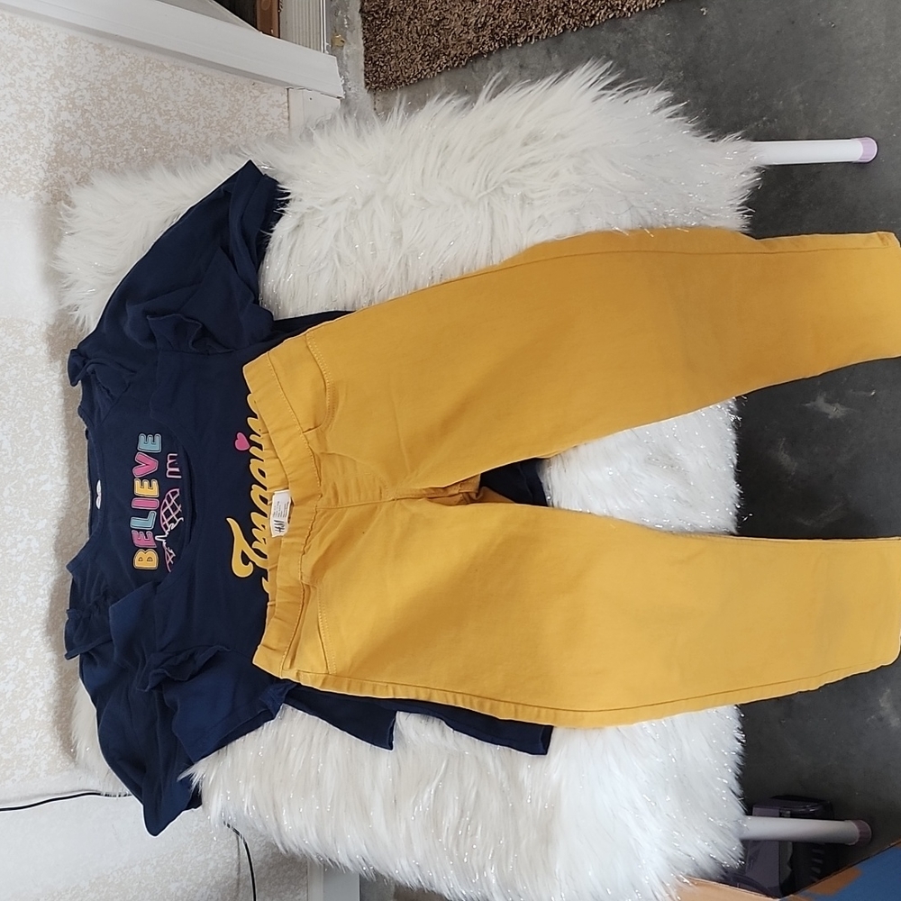 Big girls mustard pants and 2 navy blue Tops set - Picture 1 of 10
